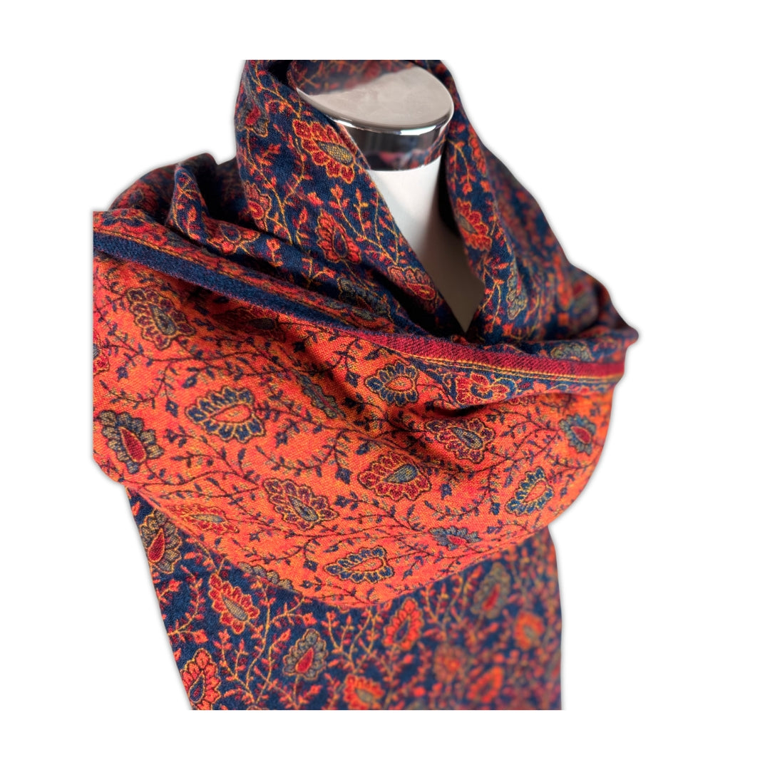 Tibetan scarf dark blue - orange red