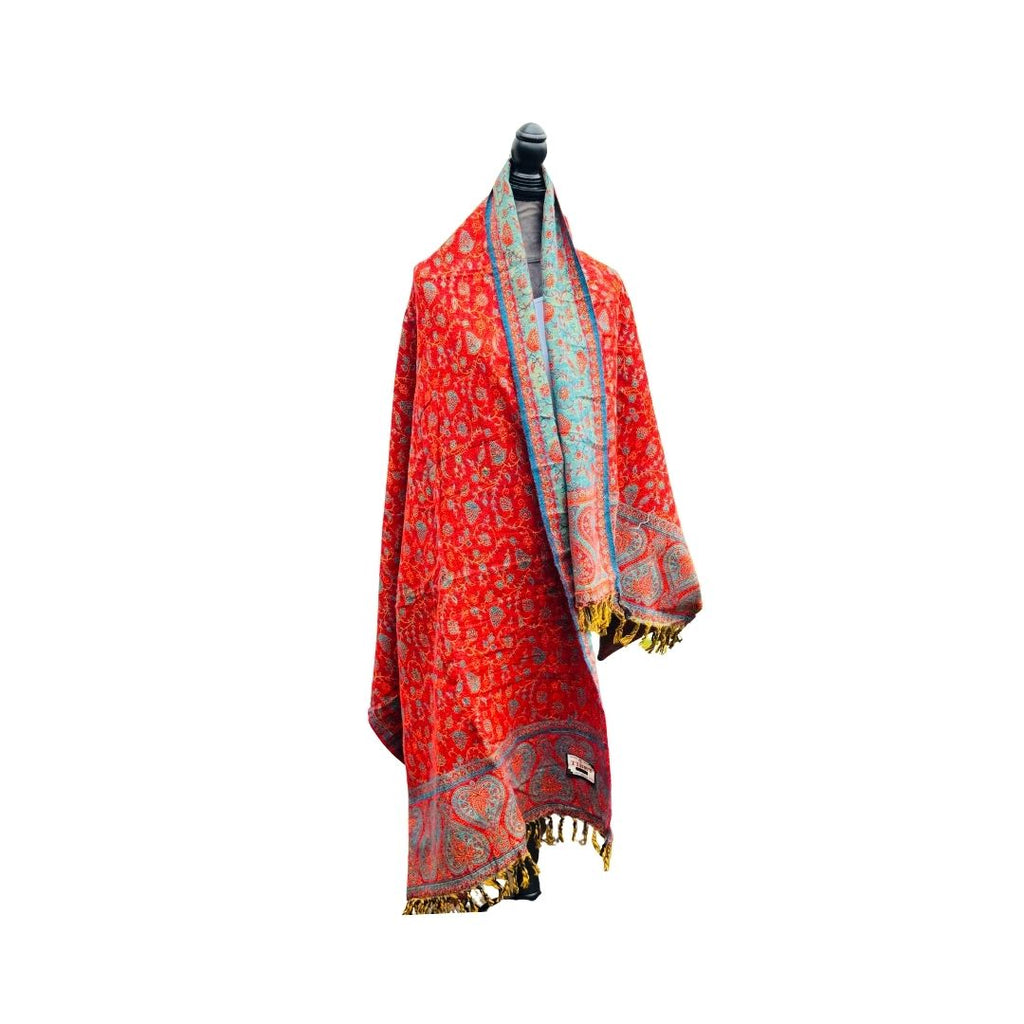 Tibetischer Schal rot-türkis