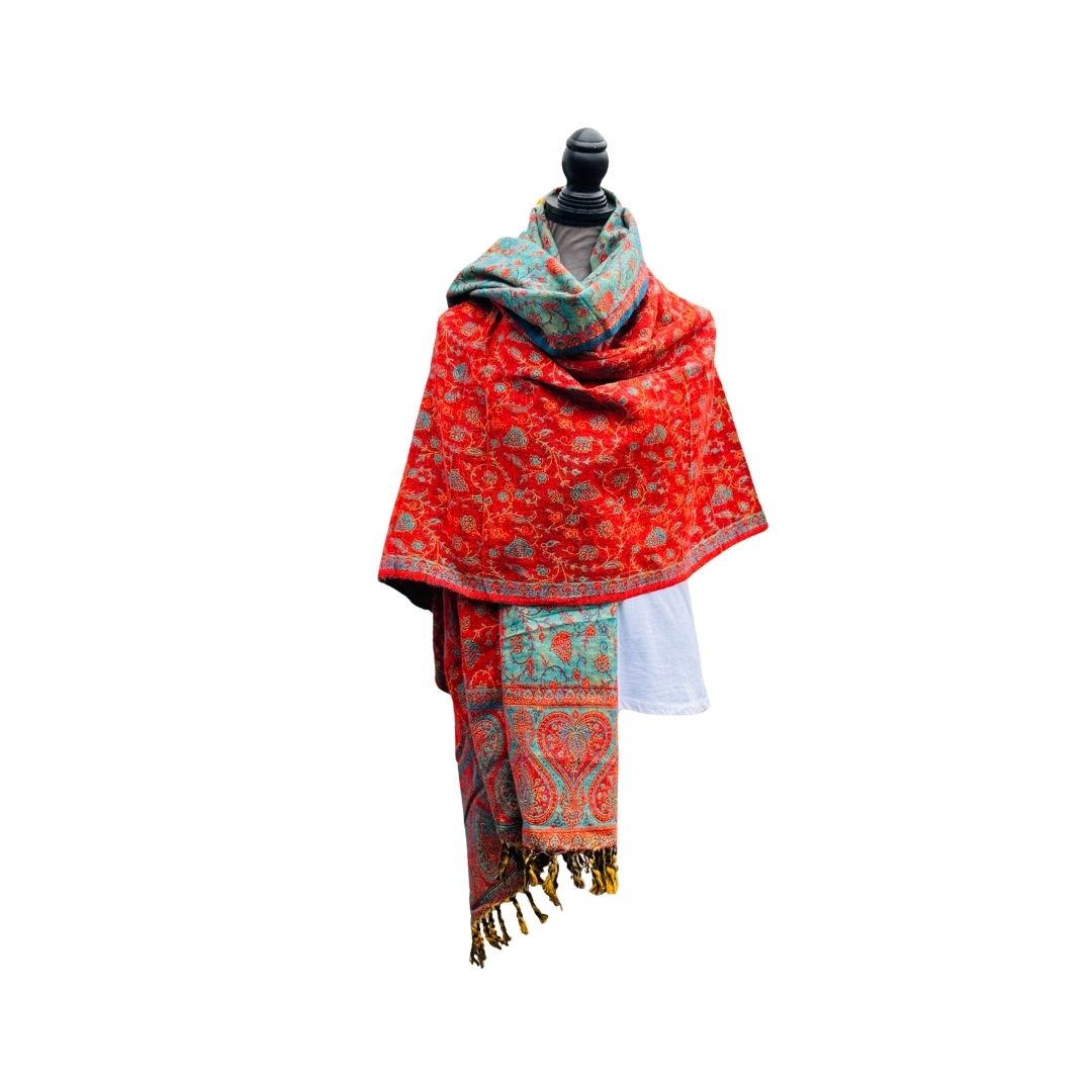 Tibetischer Schal rot-türkis