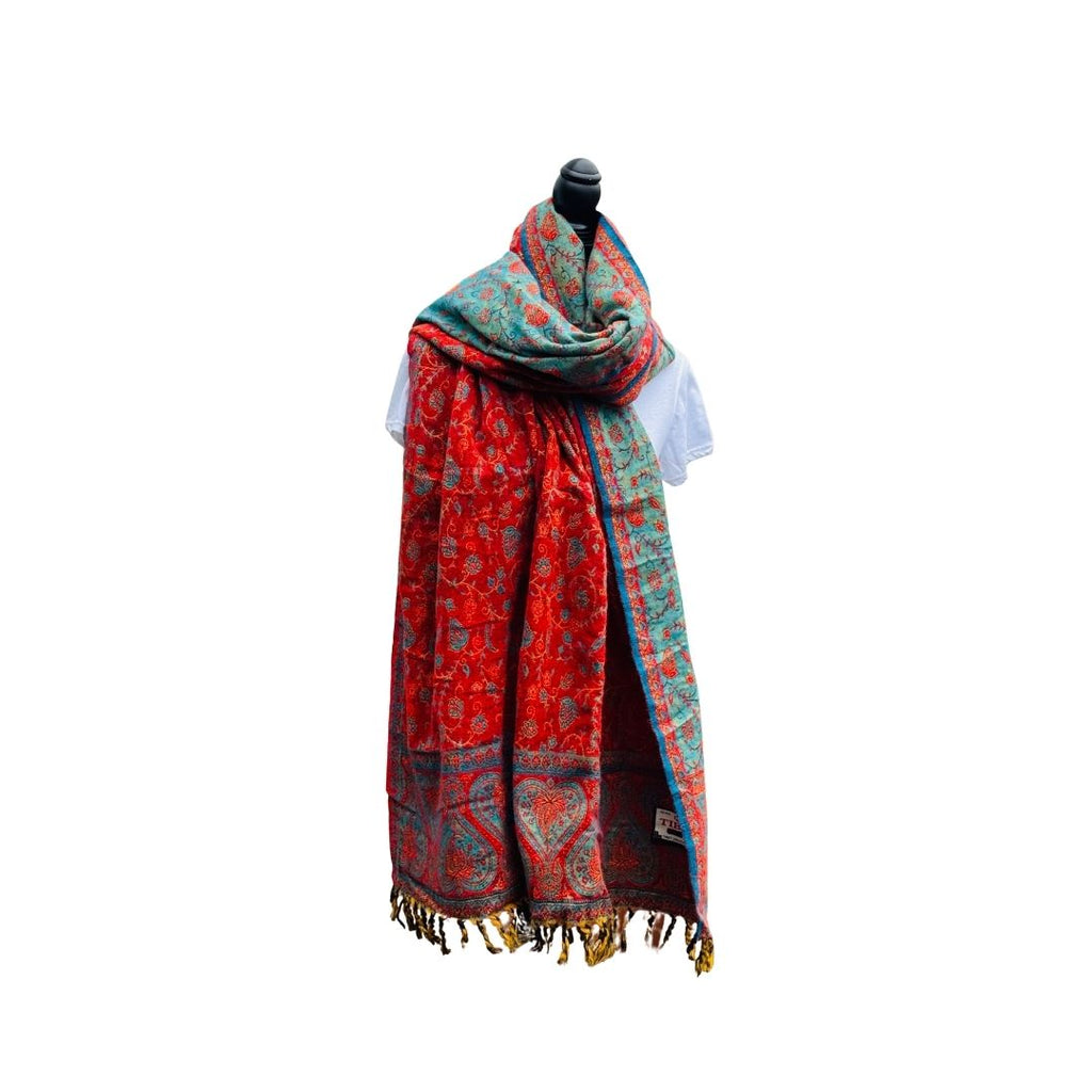 Tibetischer Schal rot-türkis