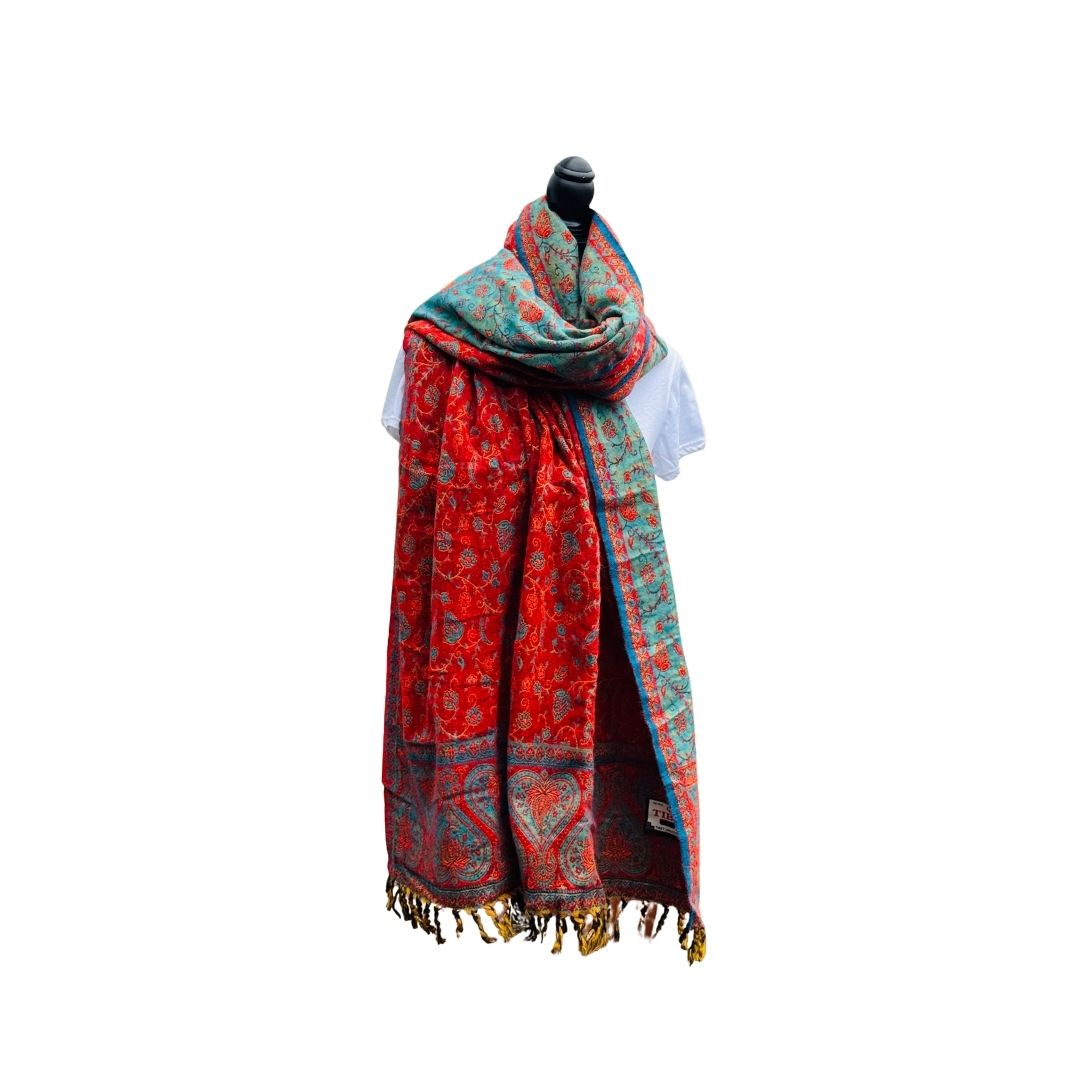 Tibetischer Schal rot-türkis