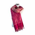 Tibetischer Schal himbeere-wollweiß