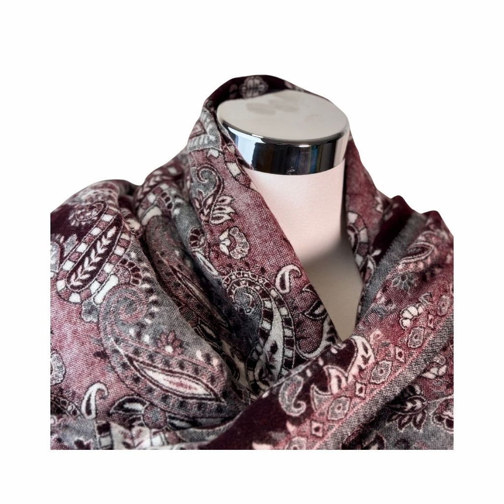 Tibetischer Schal aubergine-wollweiß