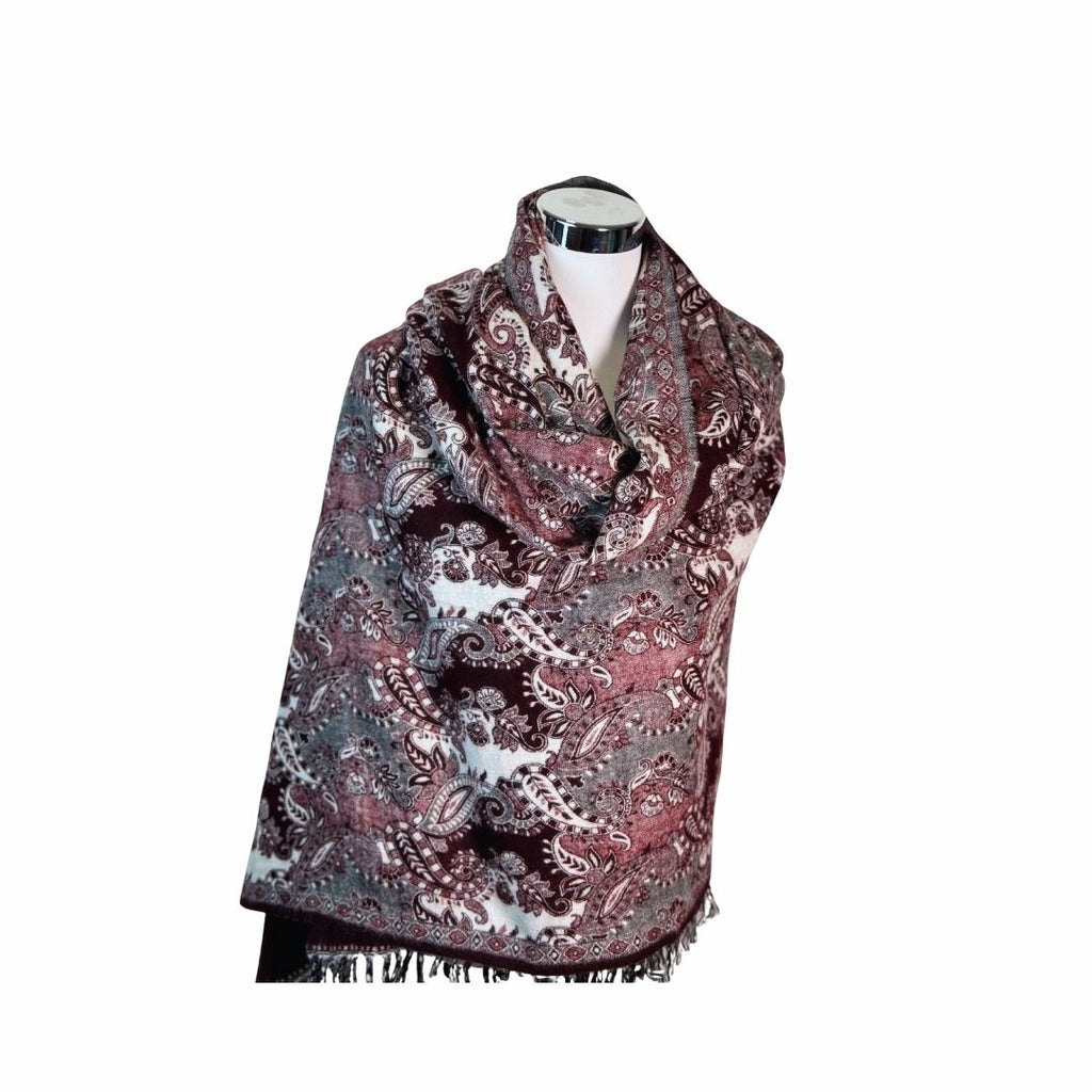 Tibetischer Schal aubergine-wollweiß