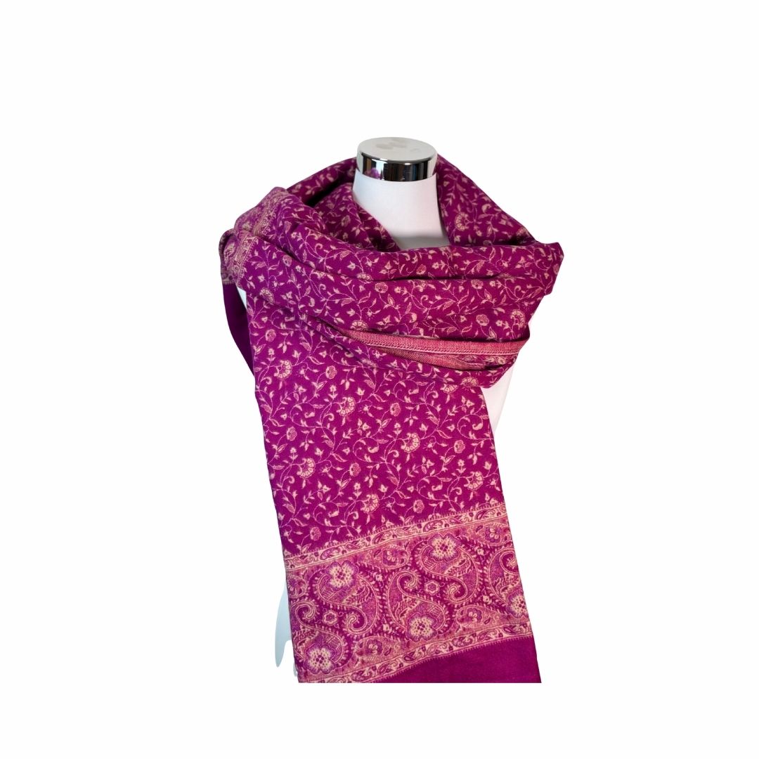 Tibetischer Schal beere-wollweiß