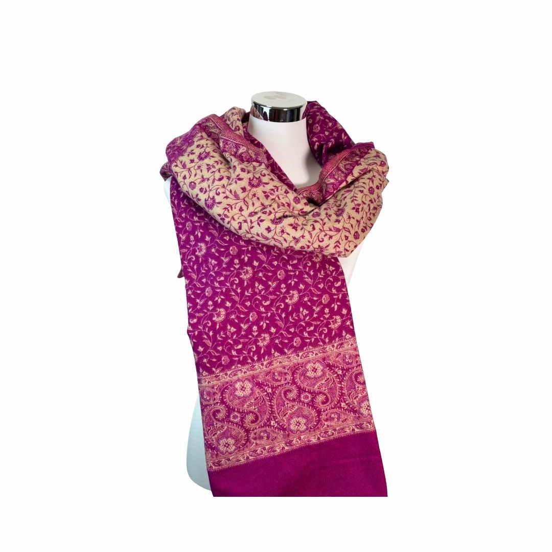 Tibetischer Schal beere-wollweiß