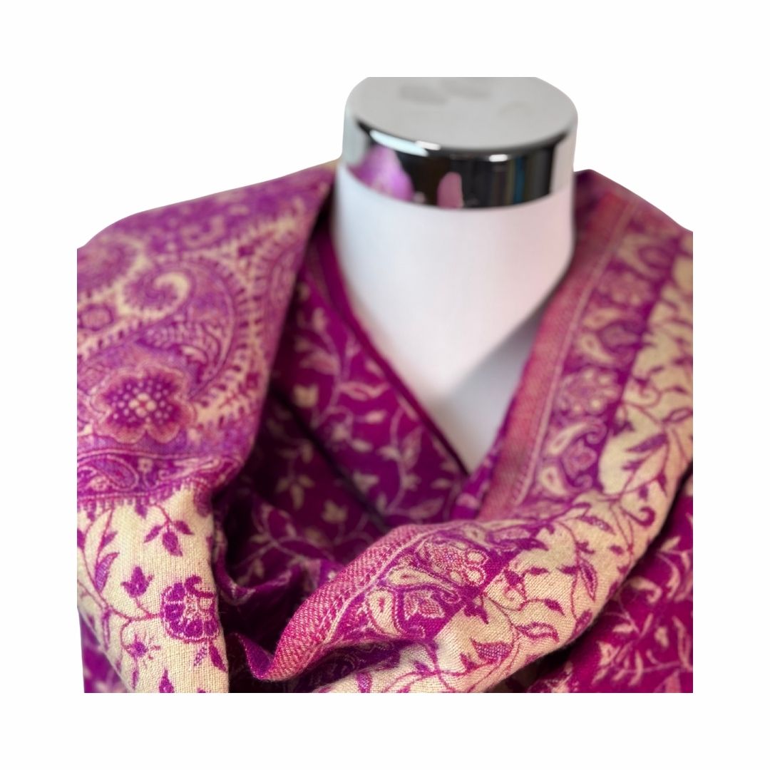 Tibetischer Schal beere-wollweiß