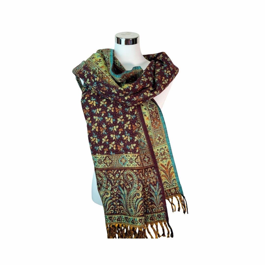 Tibetischer Schal braun-grün