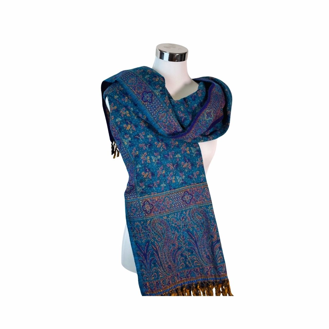 Tibetischer Schal blau-rosa