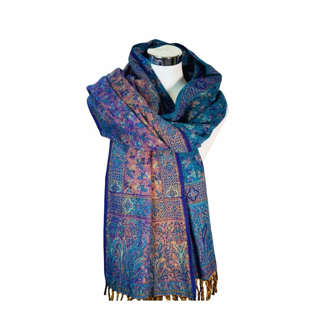 Tibetischer Schal blau-rosa