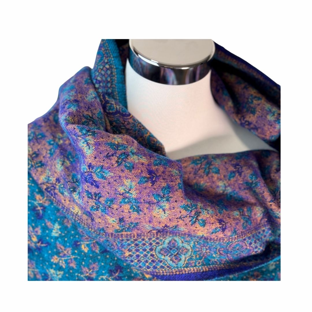 Tibetischer Schal blau-rosa