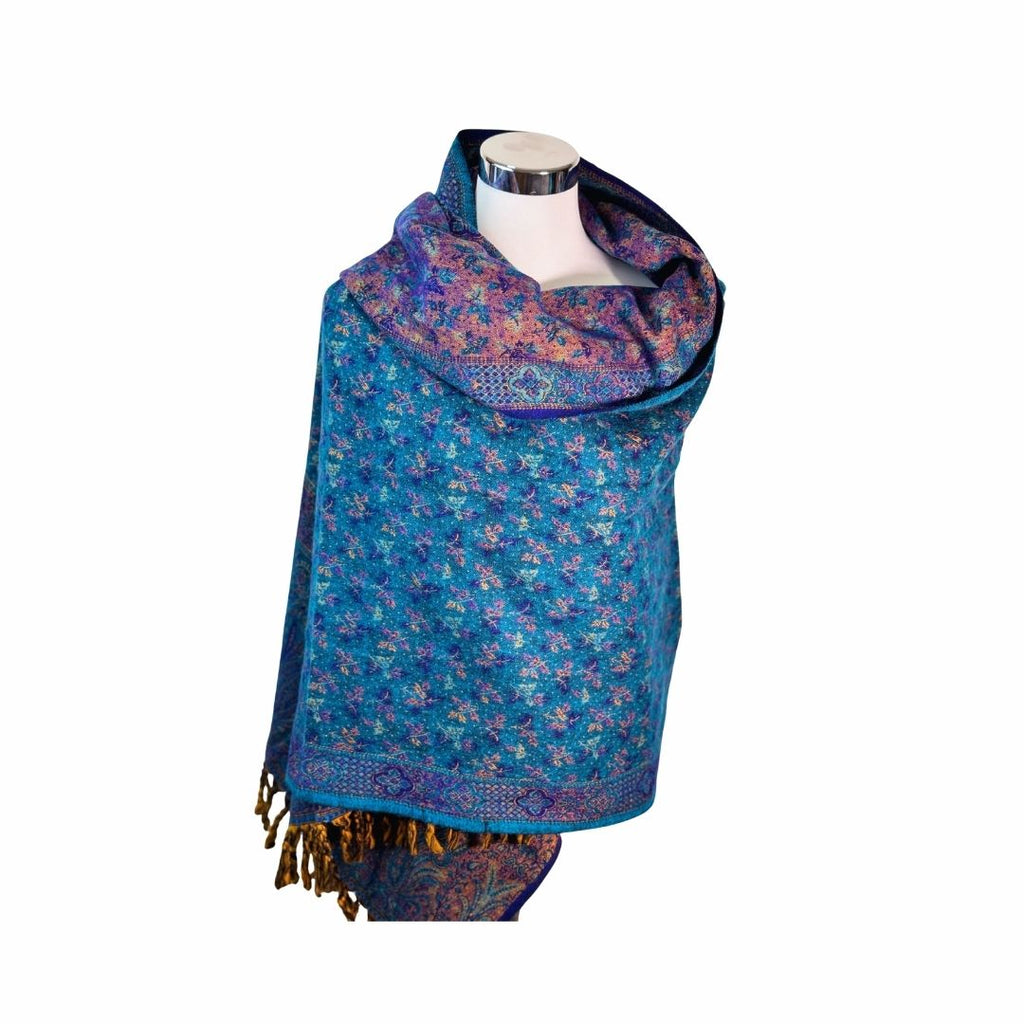 Tibetischer Schal blau-rosa