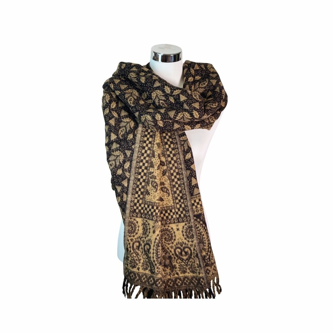 Tibetischer Schal schwarz-beige