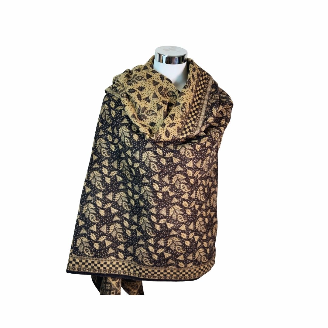 Tibetischer Schal schwarz-beige