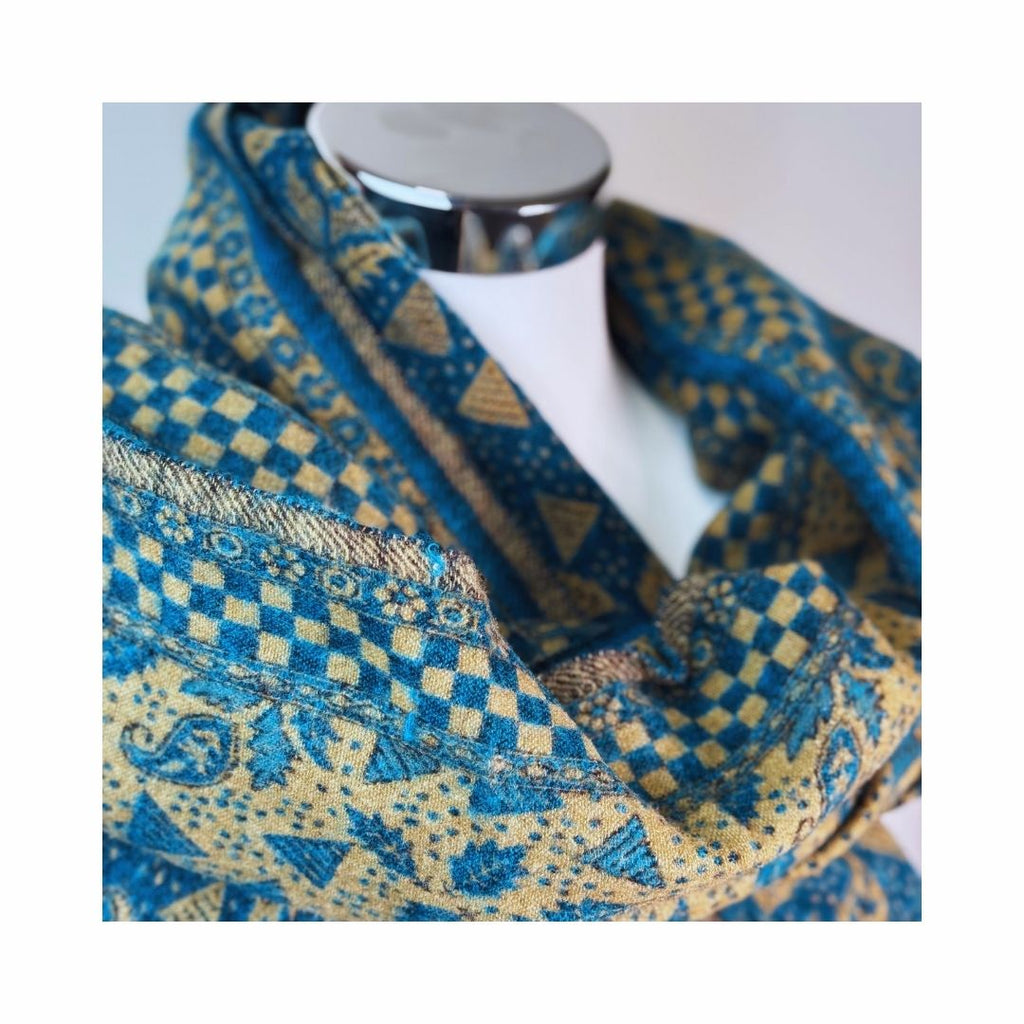 Tibetischer Schal türkisblau-sand