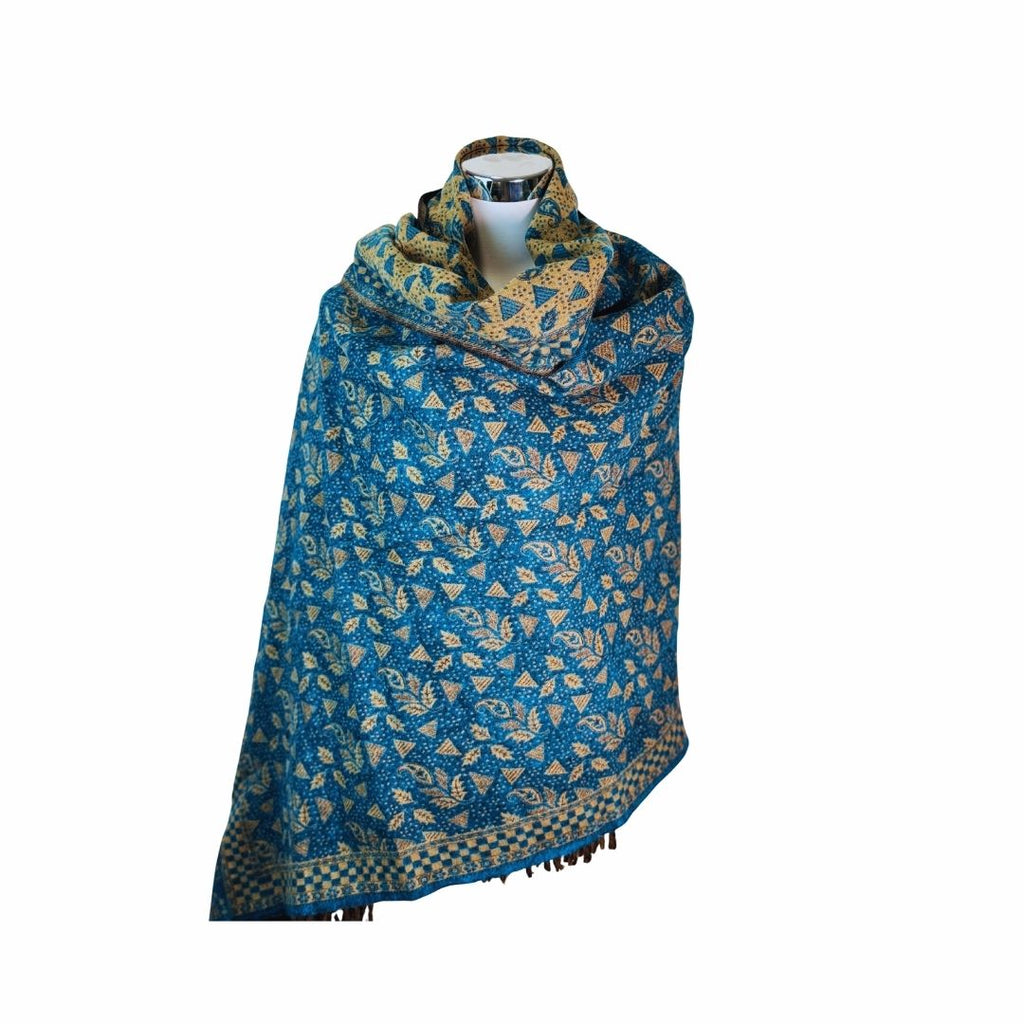 Tibetischer Schal türkisblau-sand