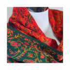 Tibetischer Schal grün-rot-Blume