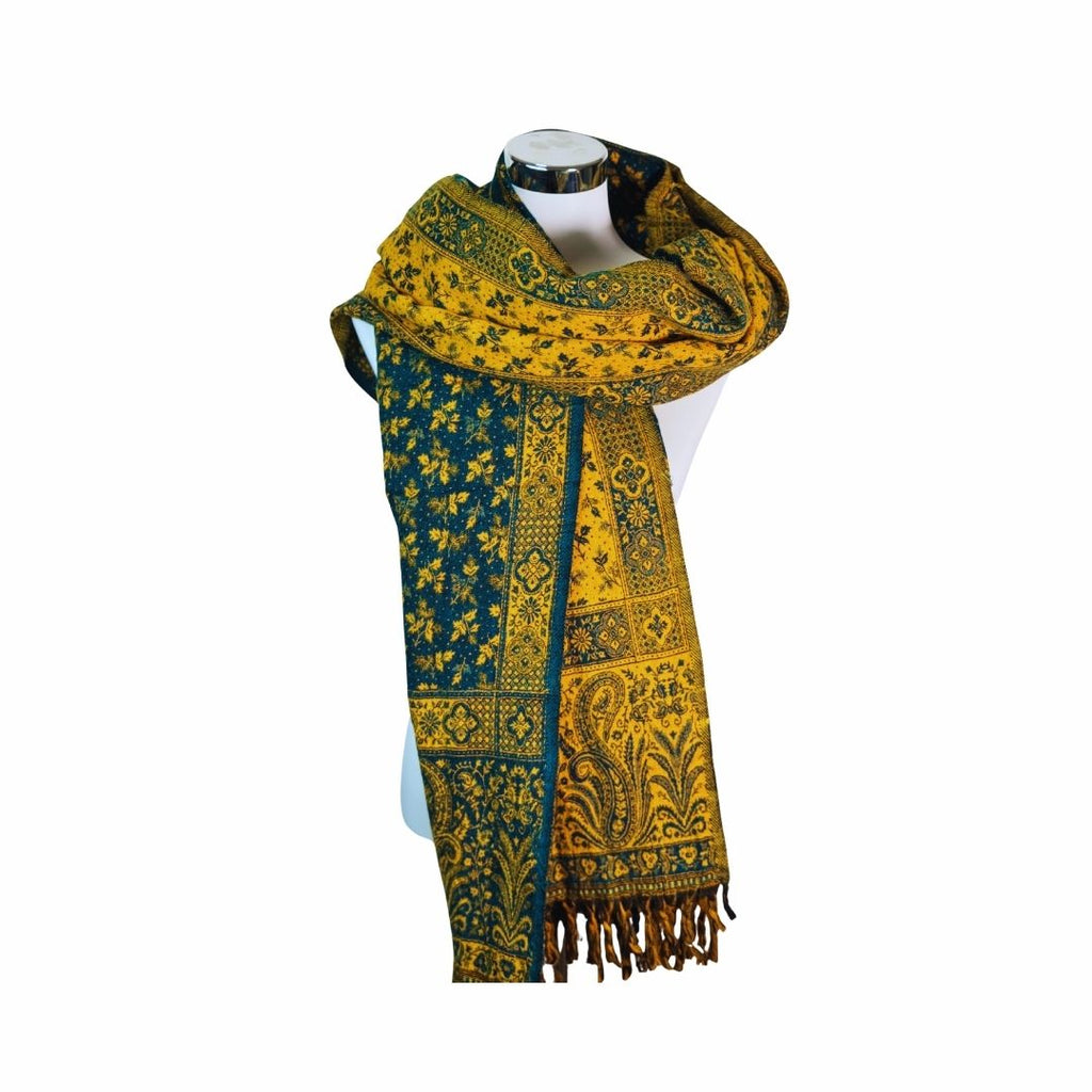 Tibetischer Schal grün-curry