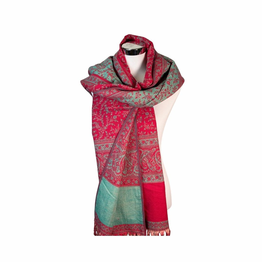 Tibetischer Schal lachsrot-türkis