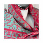 Tibetischer Schal lachsrot-türkis