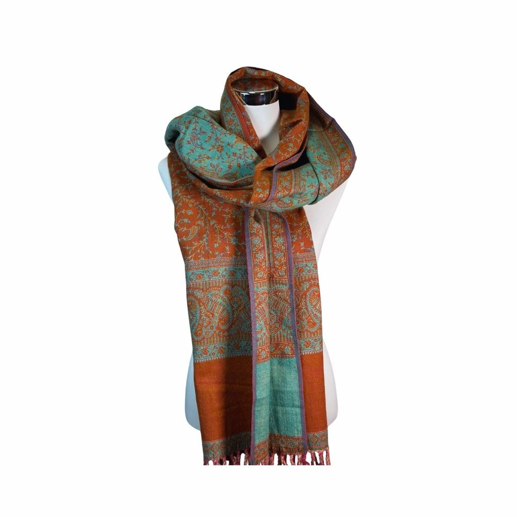 Tibetischer Schal zimt-türkis