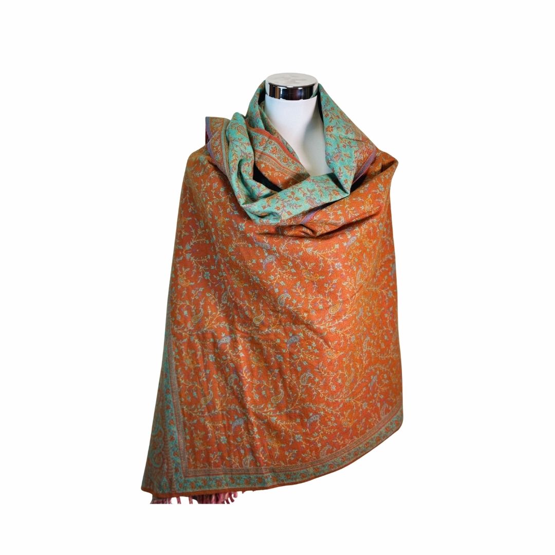 Tibetischer Schal zimt-türkis