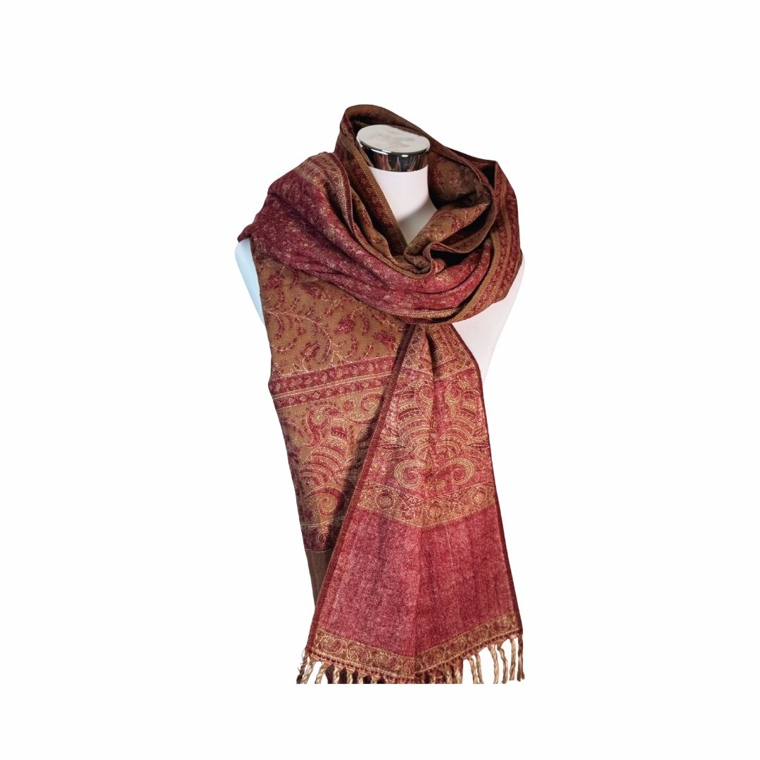 Tibetischer Schal zimt-weinrot