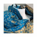 Tibetischer Schal blau-beige-Blume