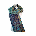 Tibetischer Schal königsblau-hellgrün-Blume