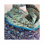 Tibetischer Schal königsblau-hellgrün-Blume