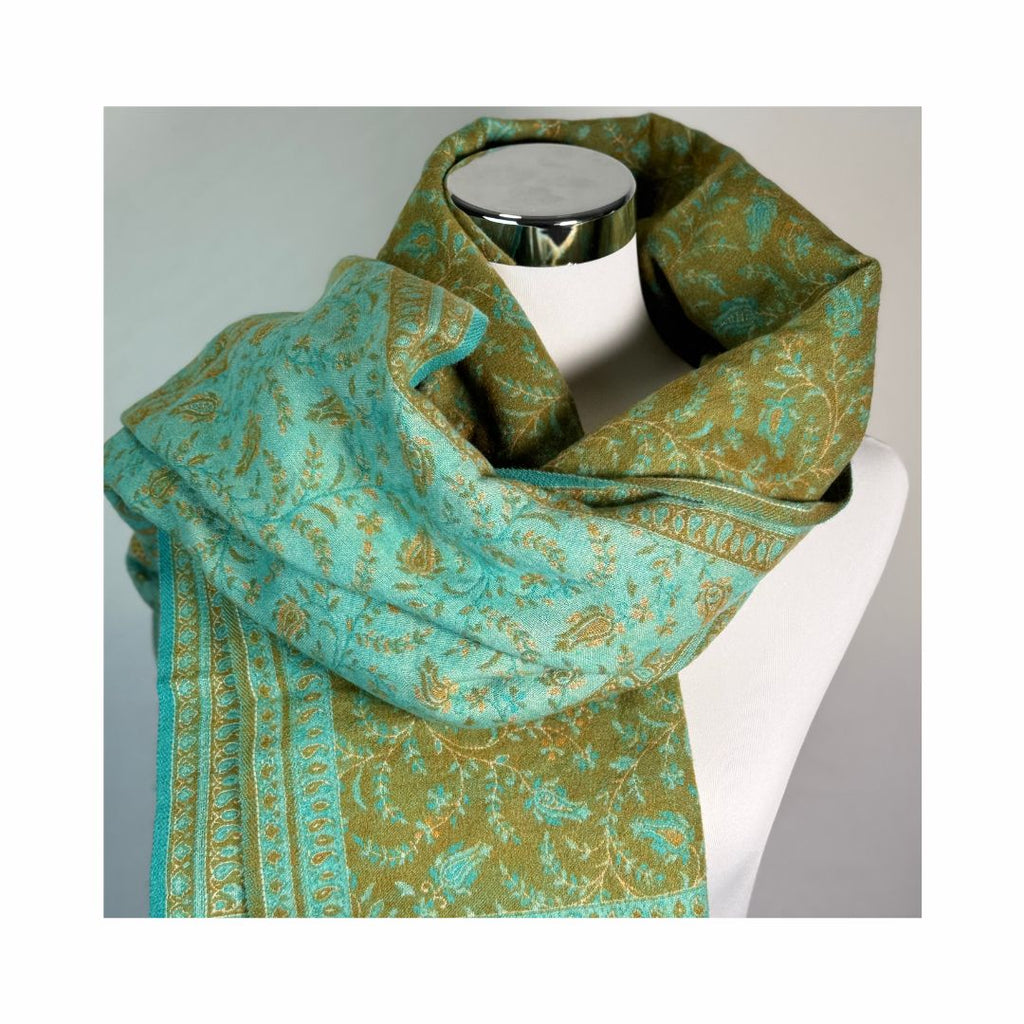 Tibetischer Schal salbeigrün-türkis