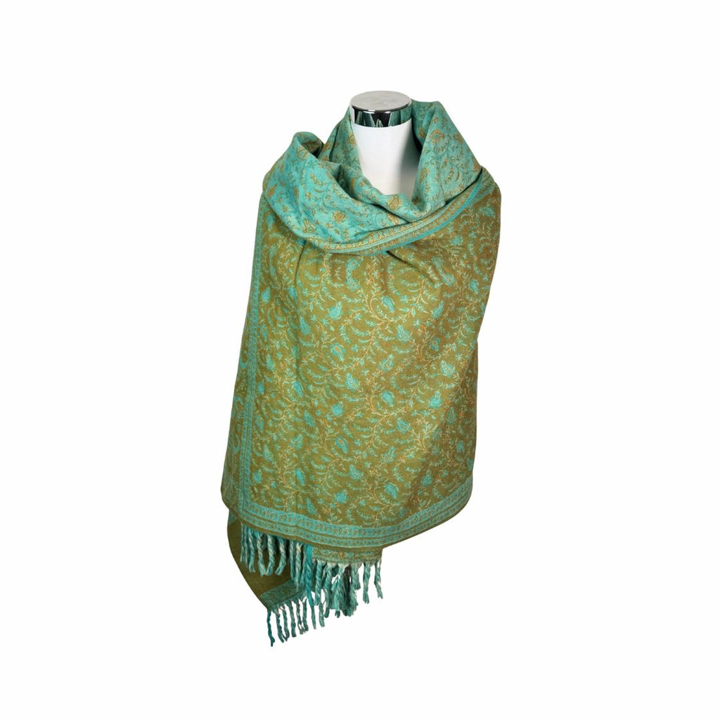 Tibetischer Schal salbeigrün-türkis