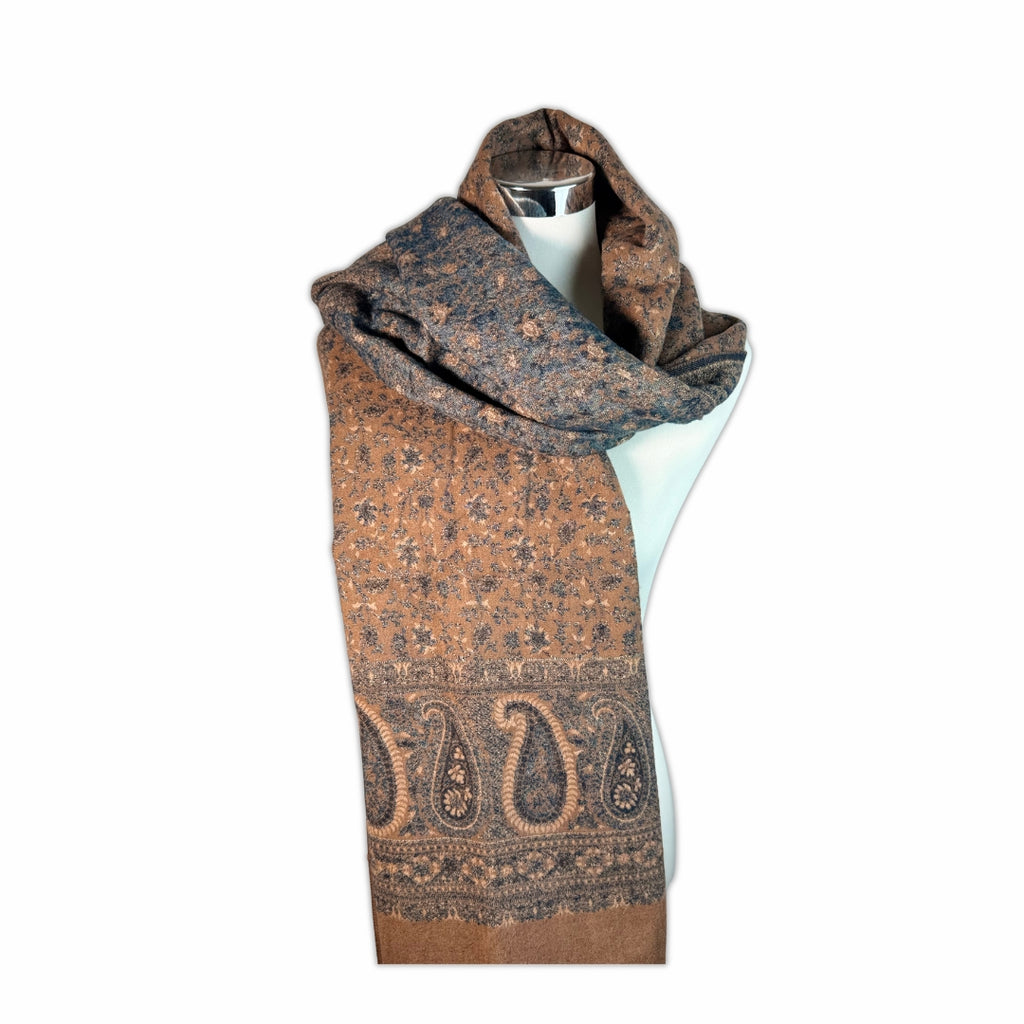 Tibetischer Schal  cappuccino - jeansblau