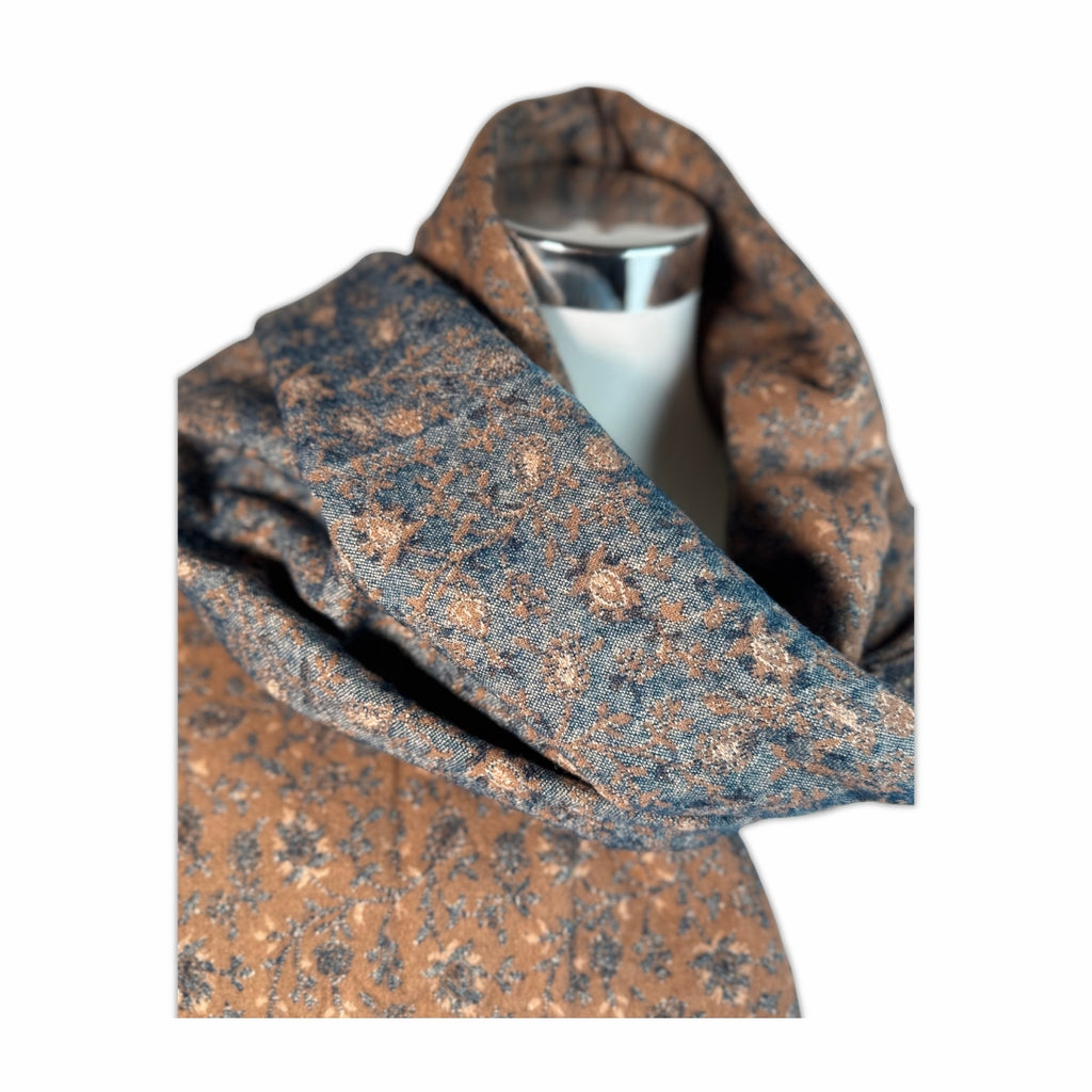 Tibetischer Schal  cappuccino - jeansblau