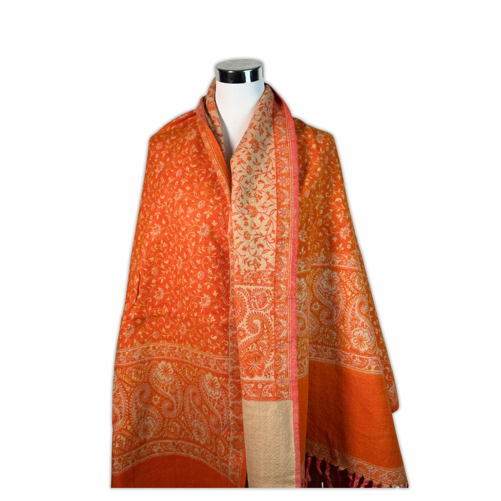 Tibetischer Schal  orange - creme