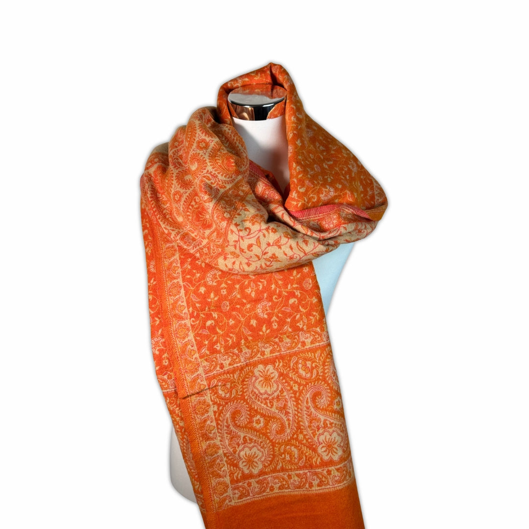 Tibetischer Schal  orange - creme