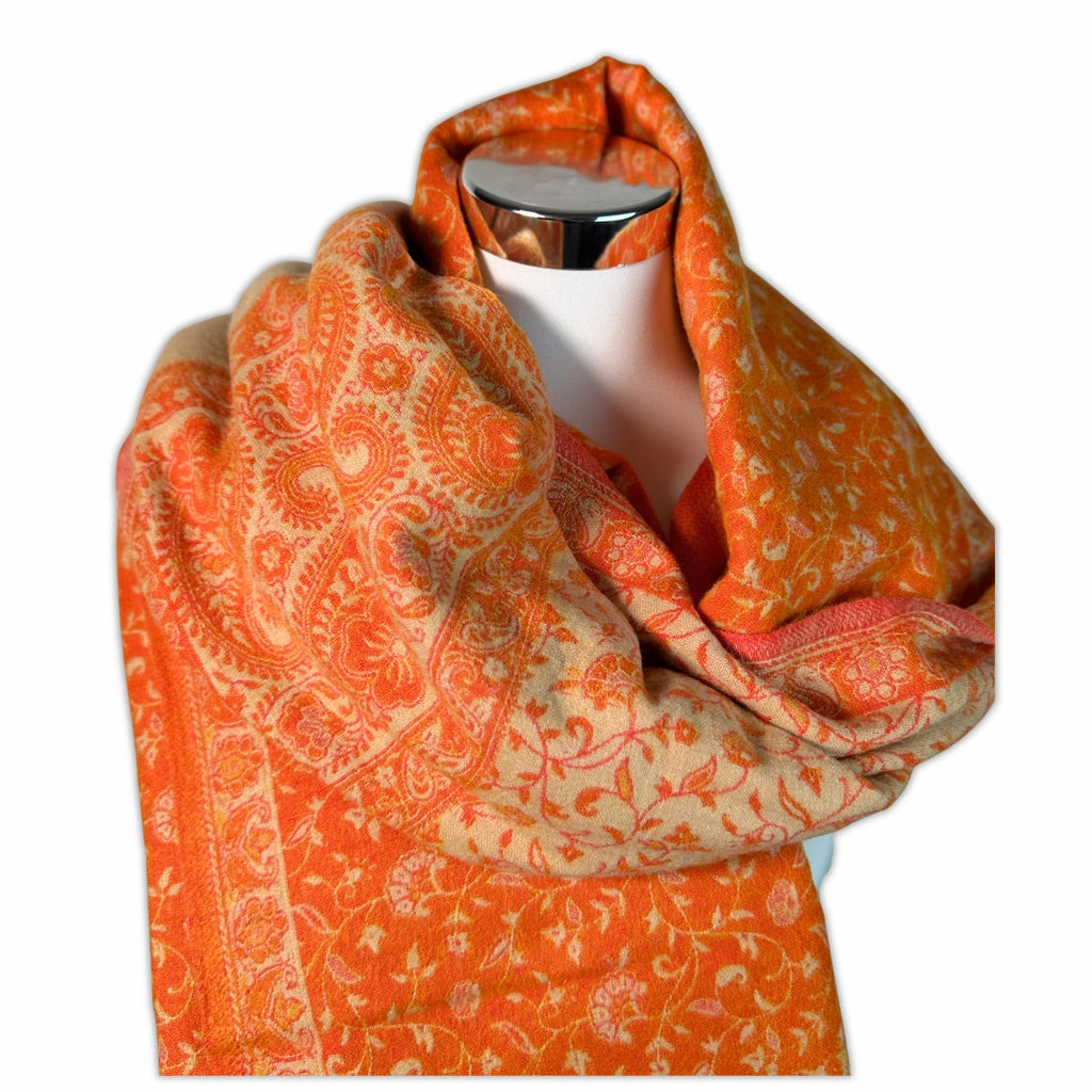 Tibetischer Schal  orange - creme