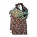 Tibetan scarf aubergine - blue - yellow
